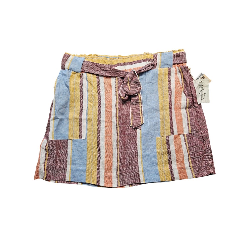 NWT Indigo Rein Womens XL Striped Linen Blend Paperbag Waist Mini Skirt